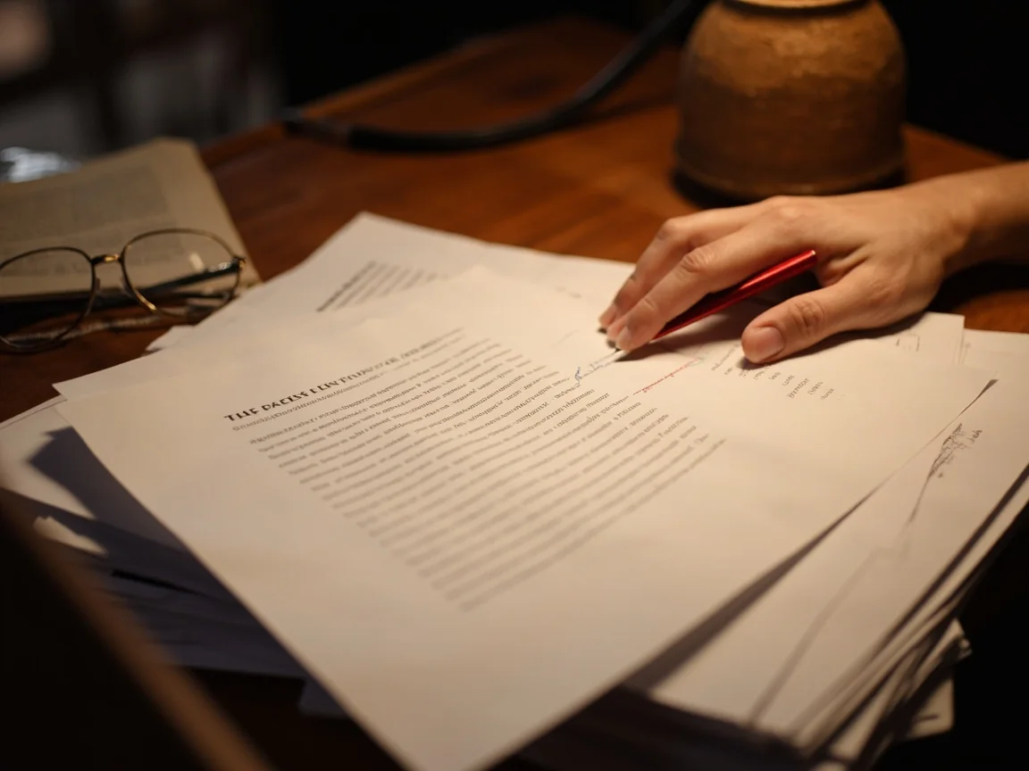An editor with a pen on paper