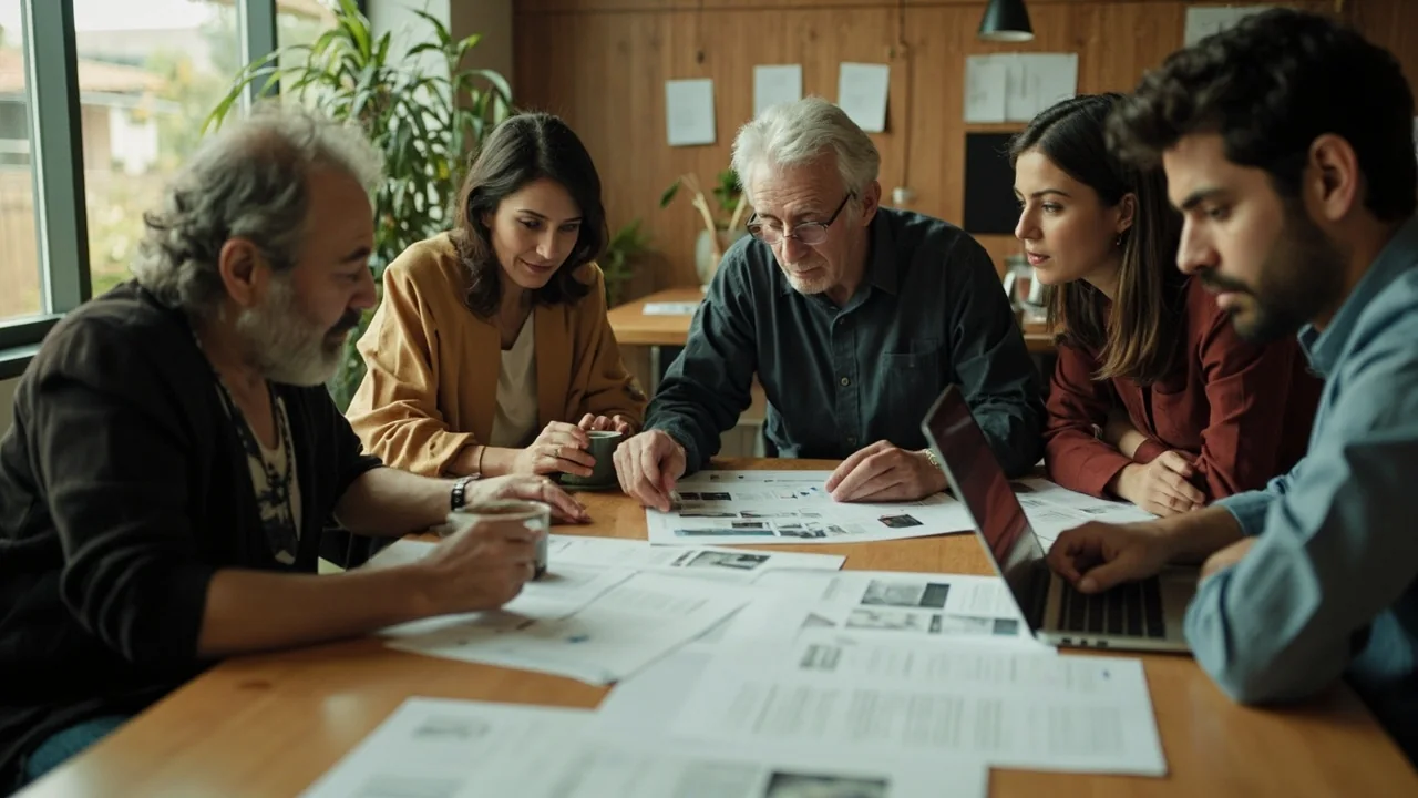 A newsroom team meeting