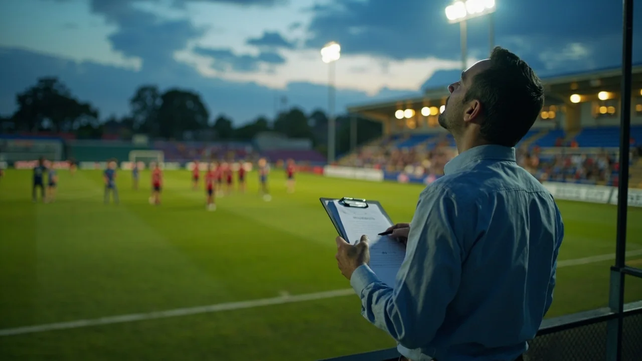 A analyst with clipboard at the side line