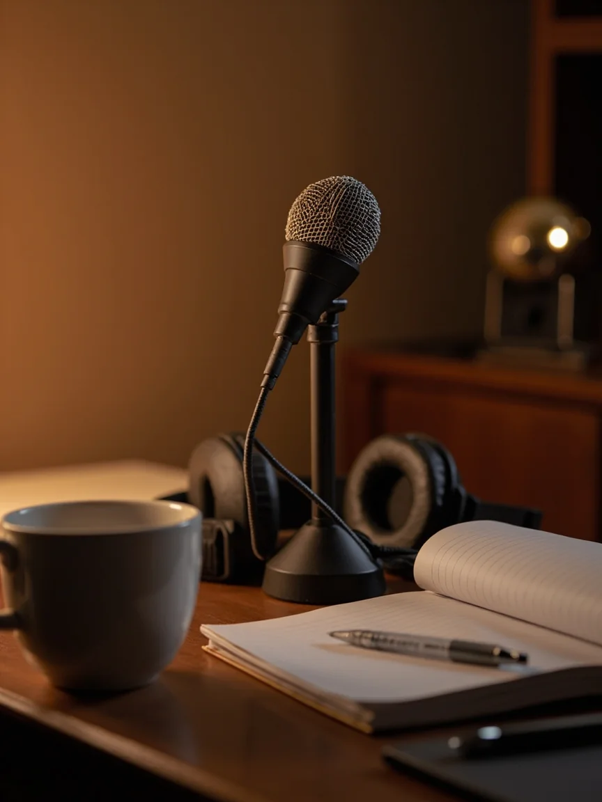 A broadcast podcast microphone