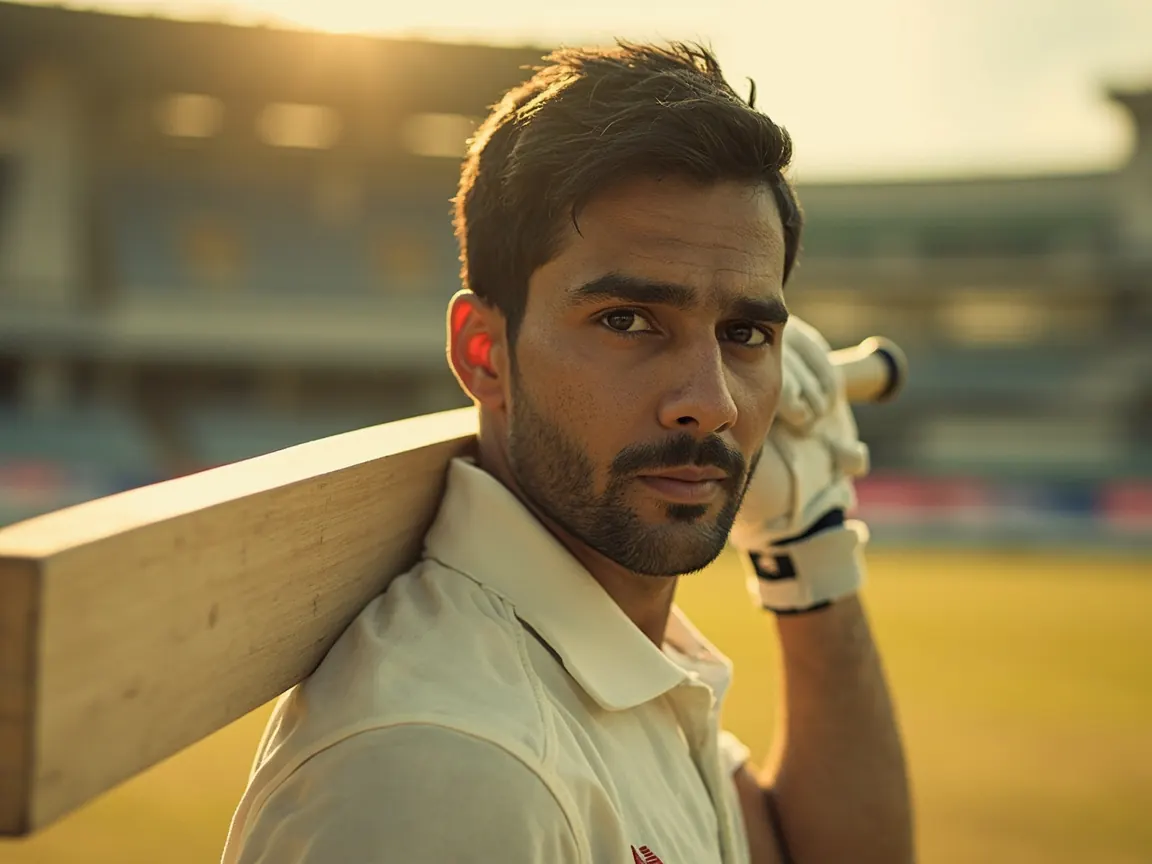 An anchor middle-order batsman walking back to the crease with bat on shoulder