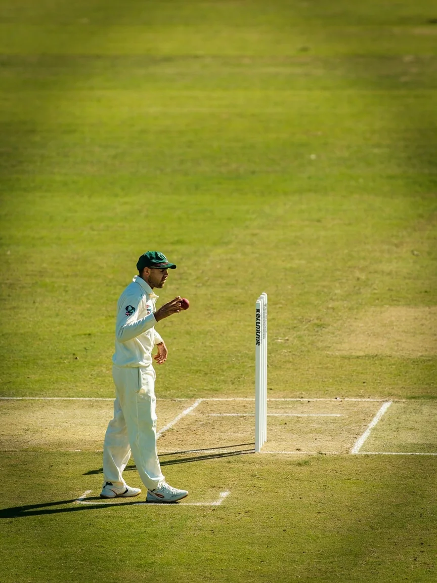 A fast bowler at the top of his run mark