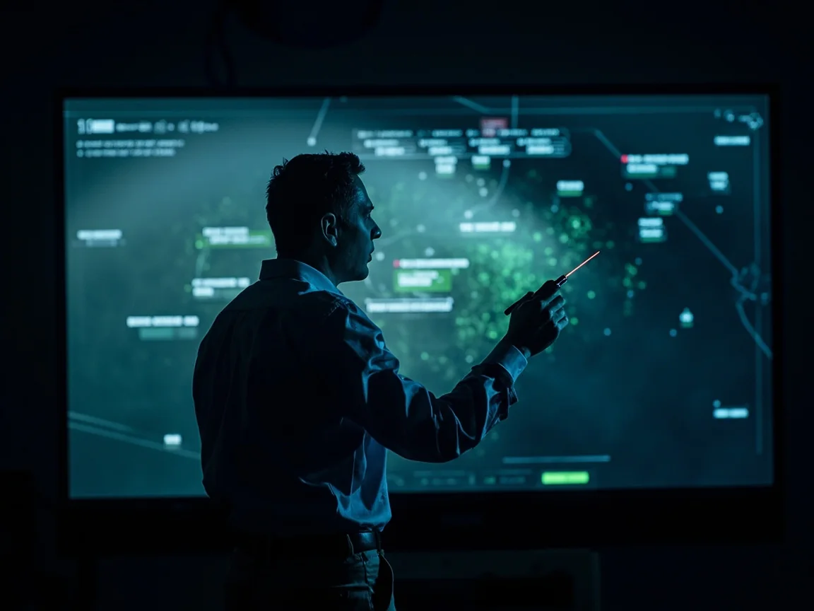 An analyst pointing at a pitch-location heat map on a monitor