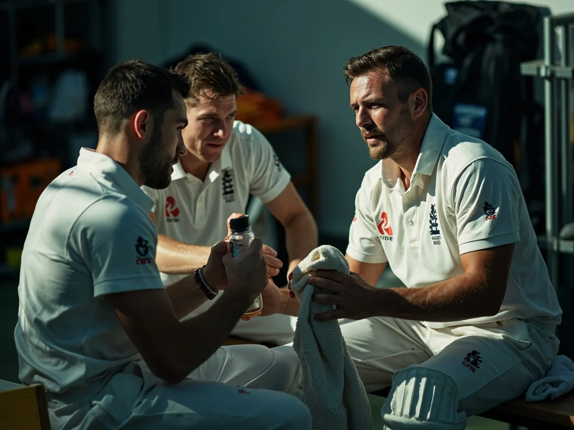 Players sharing a water break on the bench